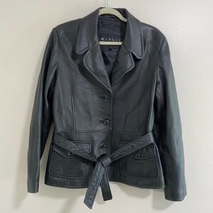 Winlit Black Real Leather Jacket with Belt Size Large